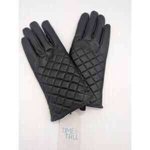 Time And Tru Womans Quilted Faux Leather Driving Gloves Size S-M